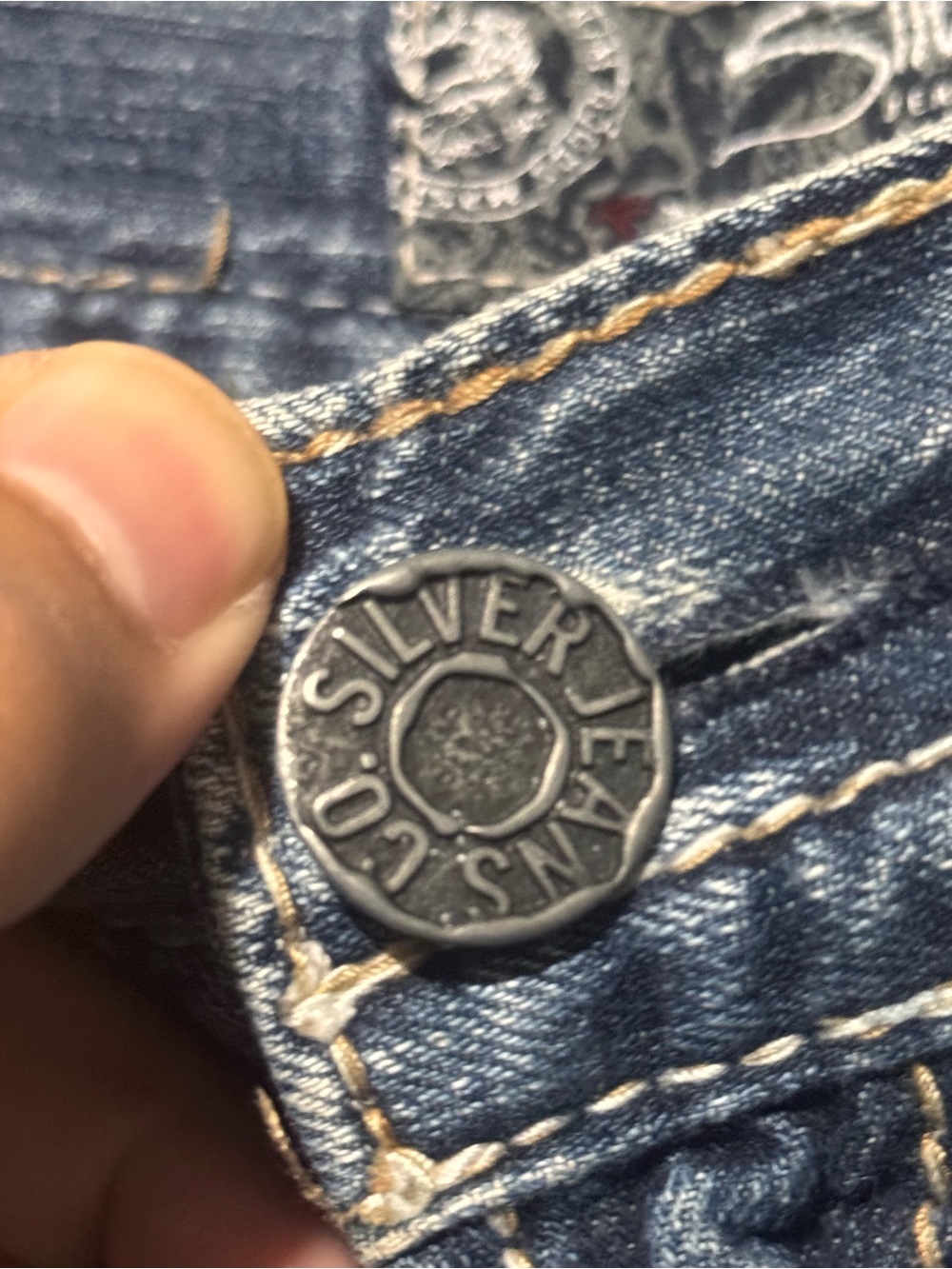 Silver Jeans Co Zac Flap Mens 33x32 Blue Bootcut Pockets Embroidered Western Y2K - Picture 4 of 11